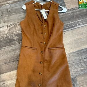 Faux Suede Button-Front Dress in Chestnut